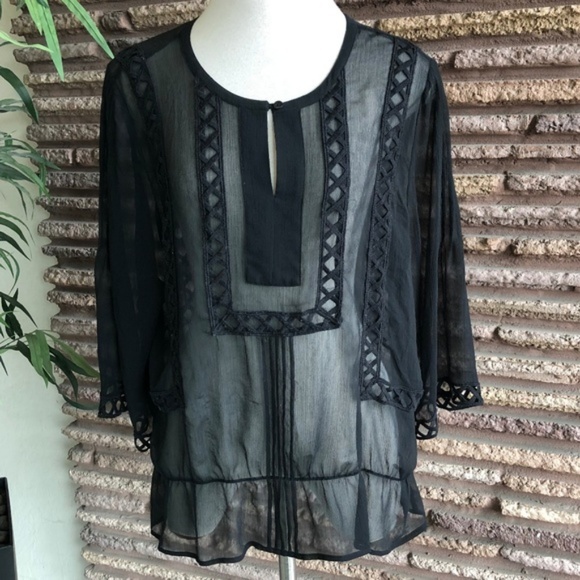 Chico's Tops - Chico’s Black Sheer Embroidered Tunic Blouse